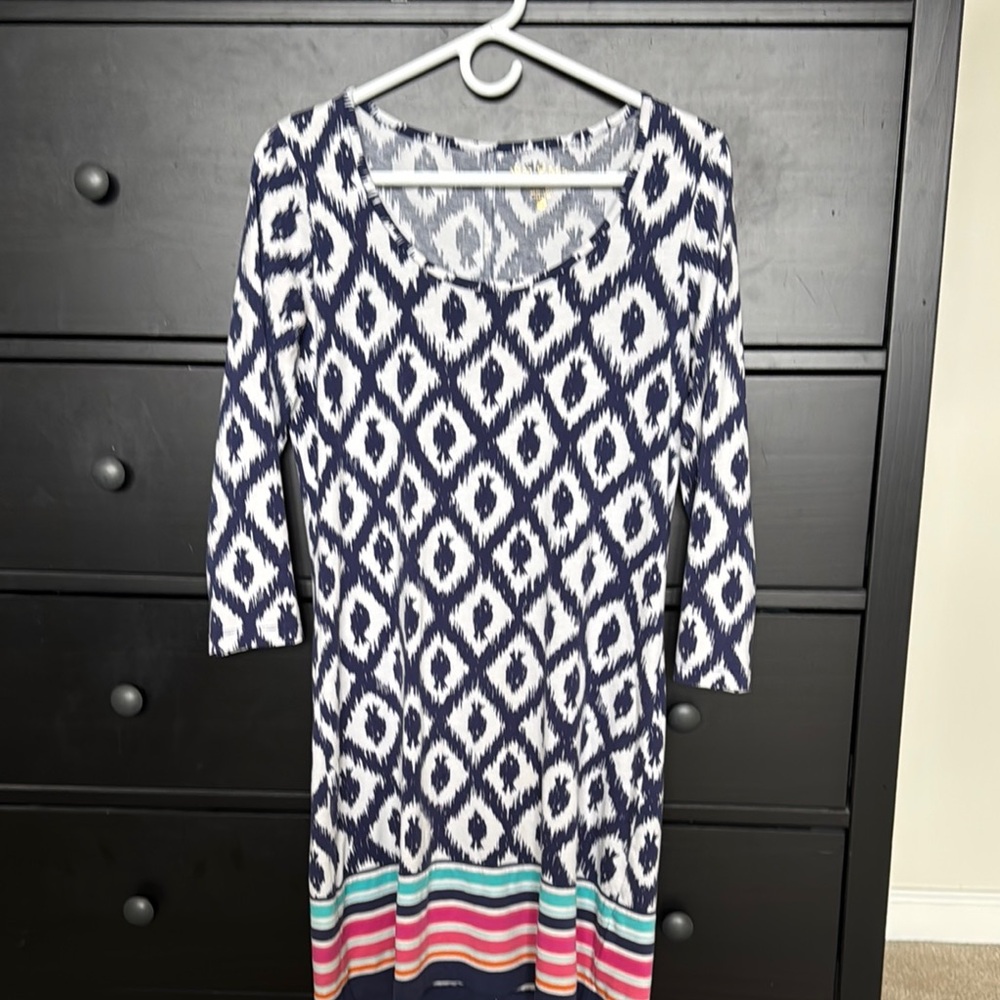 Lilly Pulitzer Blue and White Long Sleeve Scoop Neck Sundress